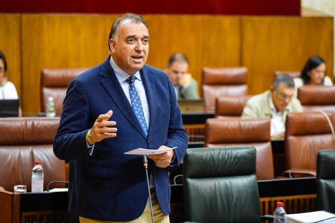 El consejero de Turismo y Andalucía Exterior, Arturo Bernal, durante su intervención en el Pleno del Parlamento de Andalucía.