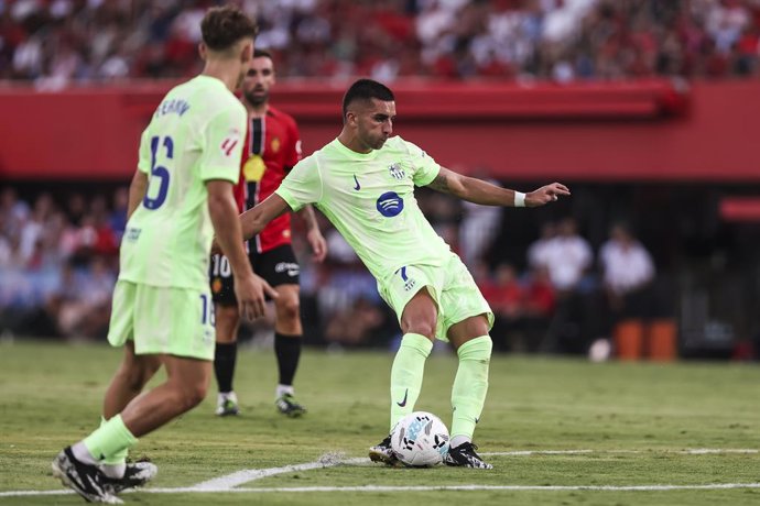 Ferran Torres, do FC Barcelona, em ação durante a partida de futebol do Campeonato Espanhol, La Liga EA Sports, disputada entre RCD Mallorca e FC Barcelona no Estádio Son Moix em 16 de agosto de 2025 em Mallorca, Espanha.