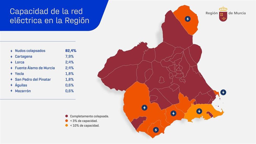 Mapa que refleja la capacidad de la red eléctrica por municipios