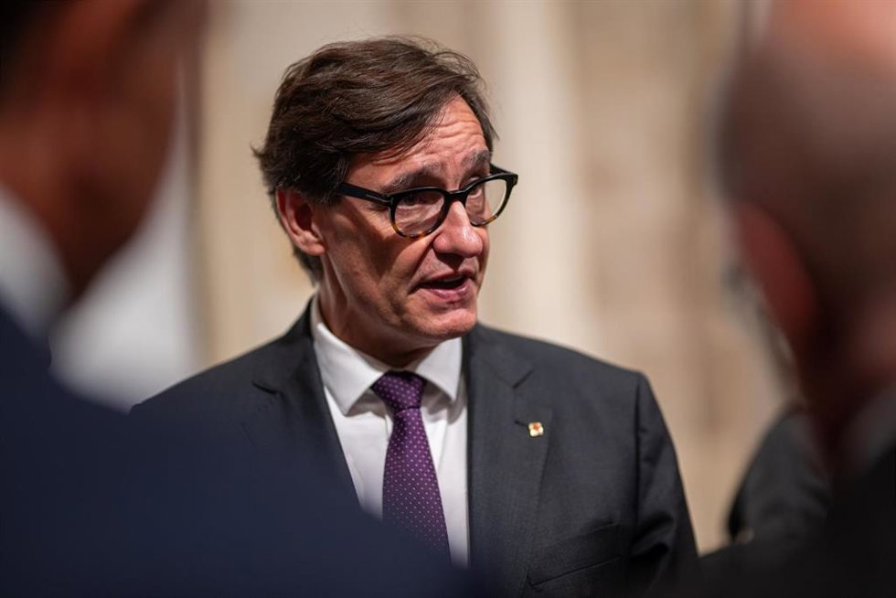 El president de la Generalitat, Salvador Illa, interviene durante un acto, en el Palau de la Generalitat, a 8 de septiembre de 2025, en Barcelona, Catalunya (España)