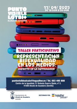 Cartel del taller participativo en Alcalá para analizar la representación de la bisexualidad en los medios