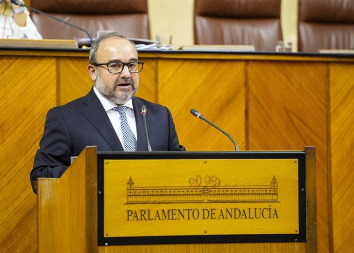 El diputado del Grupo Popular Manuel Alberto Sanromán, este jueves durante su defensa de la PNL en el Pleno del Parlamento.
