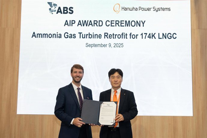 Hanwha Power Systems Receives Approval in Principle (AiP) from ABS for 174K LNG Carrier Ammonia Fuel Gas Turbine Retrofit