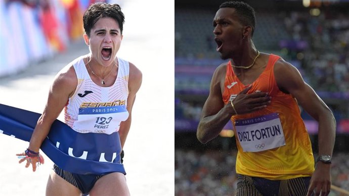 Los atletas españoles María Pérez (marcha) y Jordan Díaz (triple salto).
