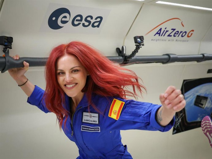 Sara García en un vuelo parabólico