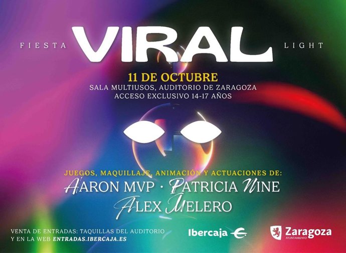 Cartel de la Fiesta Viral Light del próximo 11 de octubre en la Sala Multiusos de Zaragoza.