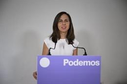 A secretária-geral do Podemos, Ione Belarra, fala no Conselho de Cidadãos do partido realizado na cidade de Collado Villalba, em 13 de setembro de 2025.