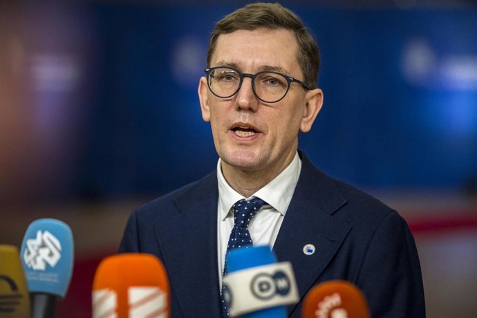 Archivo - El primer ministro de Estonia, Kristen Michal, da declaraciones a la prensa desde la capital de Bélgica, Bruselas, en diciembre de 2024 (archivo)