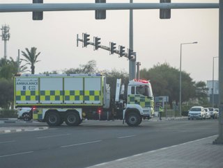 DOHA, Sept. 9, 2025  -- An ambulance is seen near the site of an Israeli airstrike in Doha, Qatar, Sept. 9, 2025. Israel launched an unprecedented airstrike in the Qatari capital of Doha on Tuesday, targeting a building used by senior Hamas officials in w