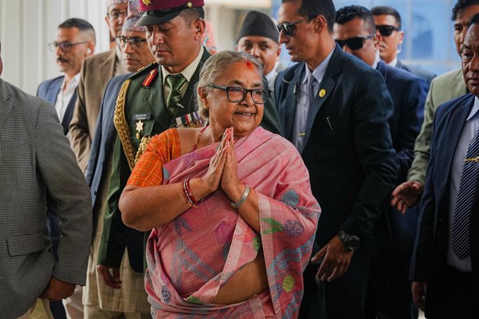 September 14, 2025, Kathamandu, Bagmati, Nepal: Newly appointed Prime Minister Sushila Karki formally assumes office at Singha Durbar on Sunday. Appointed following the Gen Z-led protests, Karki heads the interim government tasked primarily with conductin