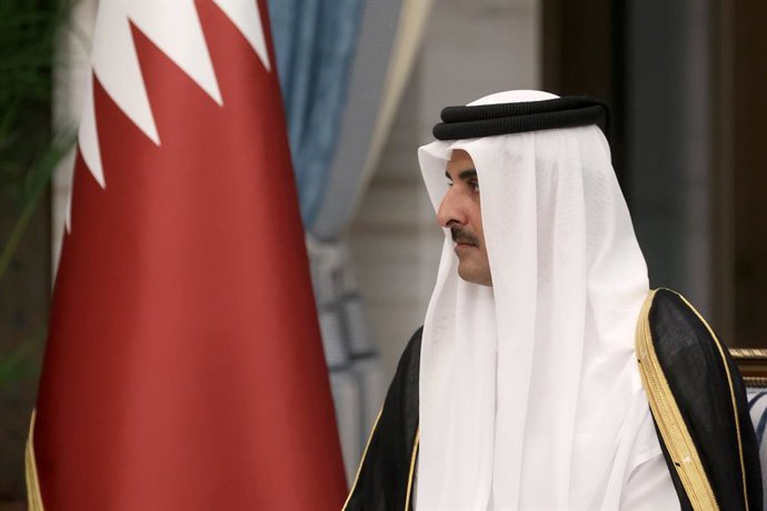 October 2, 2024, Qatar, Doha: Qatar's Emir Sheikh TAMIM BIN HAMAD AL-THANI meets Iranian President in Doha.