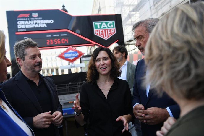 La presidenta de la Comunidad de Madrid, Isabel Díaz Ayuso, durante la activación de la cuenta atrás para el GP de España, a 13 de septiembre de 2025, en Madrid (España). 