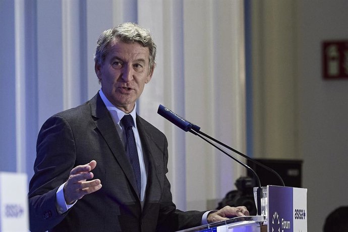 El presidente del PP, Alberto Núñez Feijóo, durante un desayuno informativo de Nueva Economía Fórum, en el Four Seasons Hotel, a 15 de septiembre de 2025, en Madrid (España).