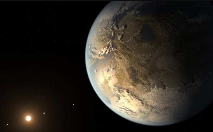 Impresión artística del exoplaneta rocoso de la zona habitable Kepler-168b