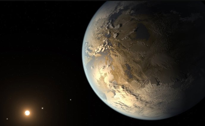 Impressão artística do exoplaneta rochoso na zona habitável Kepler-168b