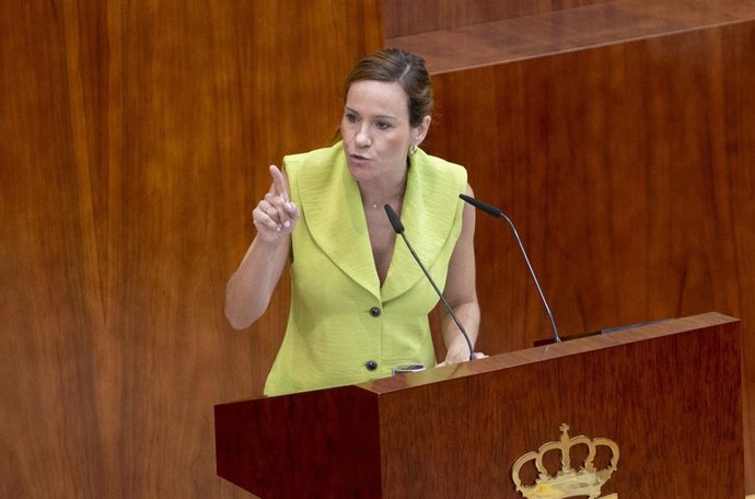 La portavoz de VOX en la Asamblea, Isabel Pérez-Moñino, interviene durante el segundo día del Debate sobre el Estado de la Región, en la Asamblea de Madrid.