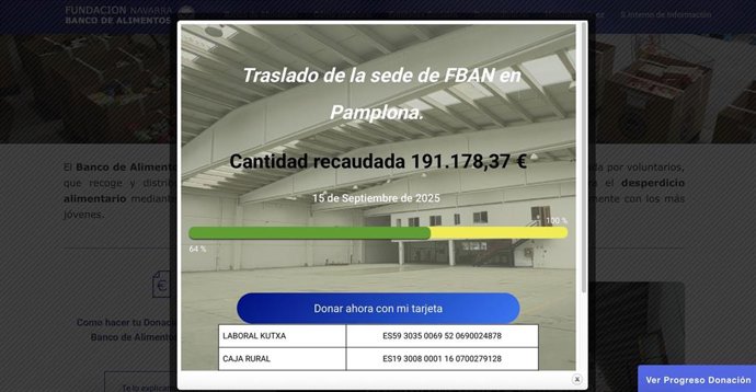 El Banco de Alimentos de Navarra reúne el 65% del total necesario para su traslado y pide "un último impulso"