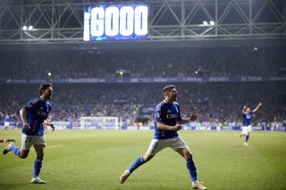 Archivo - Francisco Portillo of Real Oviedo celebrates after scoring goal during the LaLiga Hypermotion Play Off Final 2nd Leg match match between Real Oviedo and CD Mirandes at Carlos Tartiere on June 21, 2025, in Oviedo, Spain.