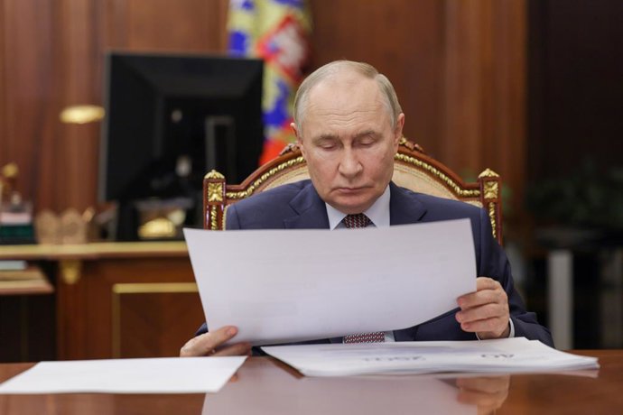 RUSSIA, MOSCOW - SEPTEMBER 11, 2025: Russia's President Vladimir Putin looks on during a meeting with Svetlana Chupsheva, general director at the Agency for Strategic Initiatives, at Moscow's Kremlin,Image: 1036097331, License: Rights-managed, Restriction