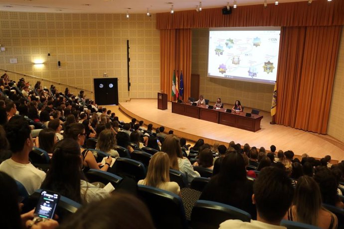 Alumnos de movilidad participando en las Jornadas de Bienvenida de Estudiantes de Entrada de la Universidad Pablo de Olavide de Sevilla.
