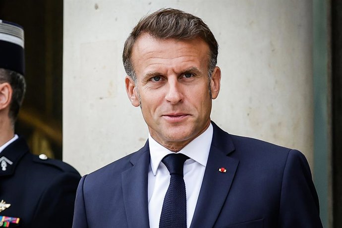 September 4, 2025, Paris, France, France: French President Emmanuel MACRON waits for the arrival of International leaders invited to attend the Coalition of the Willing Summit at the Presidential Elysee Palace on September 04, 2025 in Paris, France.
