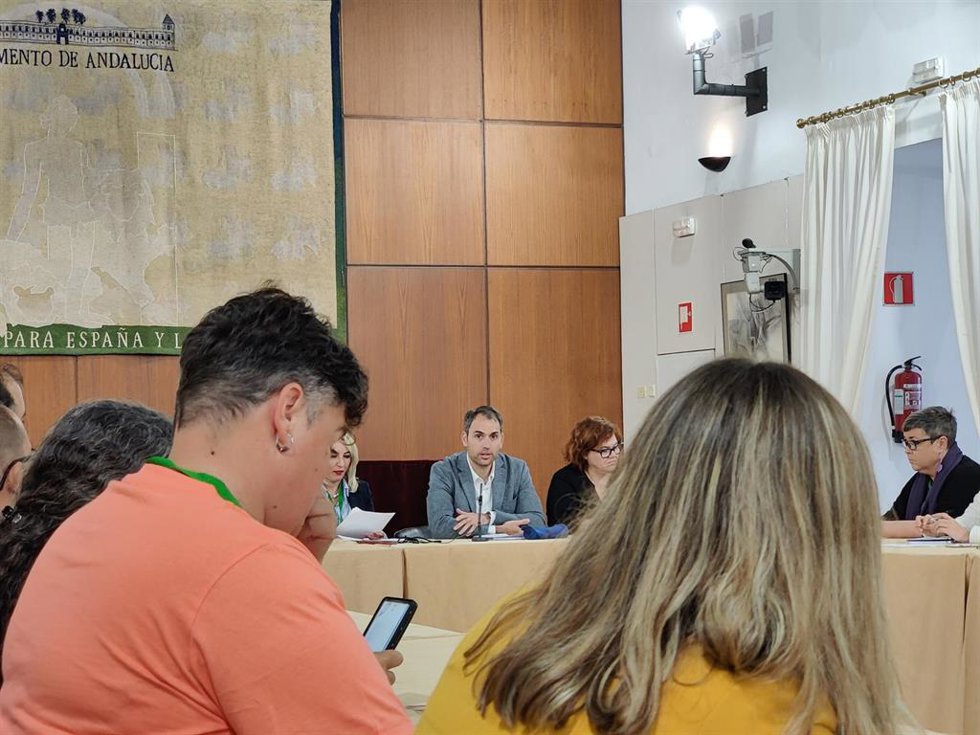Archivo - El coordinador general de IU Andalucía, Toni Valero, participa en una jornada de Por Andalucía en el Parlamento sobre personas con TEA. (Foto de archivo)