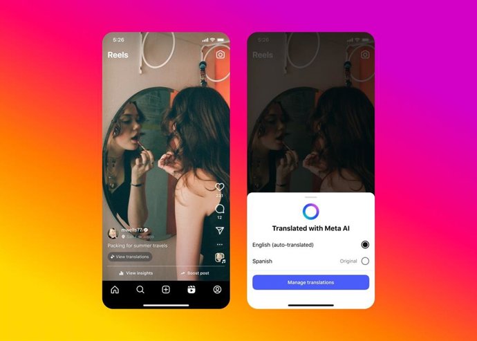 Novos recursos de tradução com o Meta AI no Instagram.