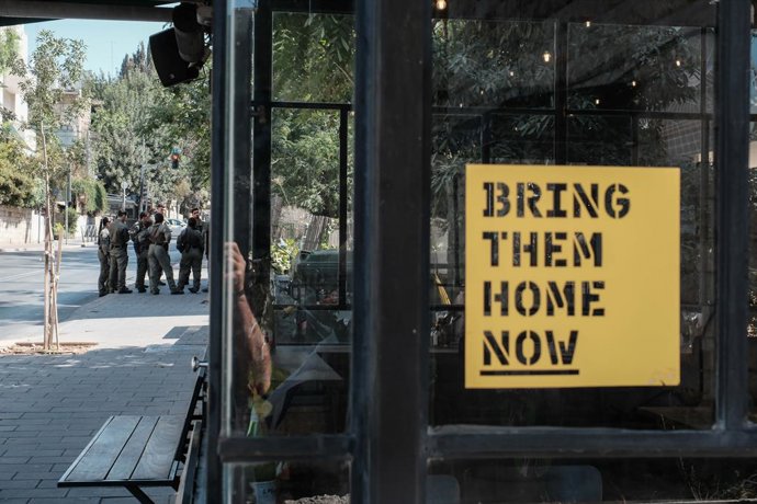 September 16, 2025, Jerusalem, Israel: Hostage families and supporters protest near the Prime Ministerâ€s private residence after breaking into the Jerusalem Post Diplomatic Conference hosted at the Friends of Zion Museum calling for an end to war and an 