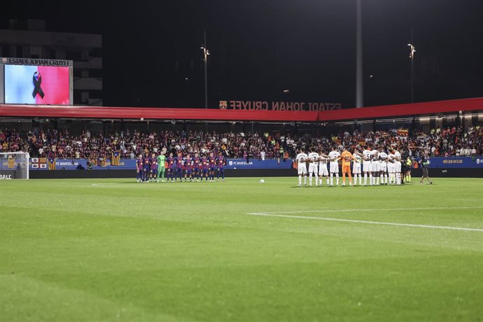 Minute silence during the Spanish league, La Liga EA Sports, football match played between FC Barcelona and Valencia CF at Johan Cruyff stadium on September 14, 2025 in Barcelona, Spain.
