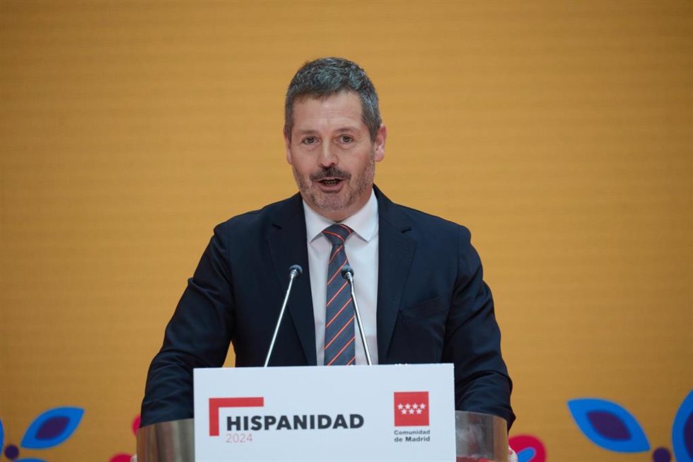 Archivo - El consejero de Cultura, Turismo y Deporte de la Comunidad de Madrid, Mariano de Paco, interviene durante la presentación de la programación de Hispanidad 2024, en la Real Casa de Correos, a 10 de julio de 2024, en Madrid (España). Durante el 