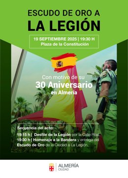 Cartel del acto de entrega del Escudo de Oro de la Ciudad a la Legión.