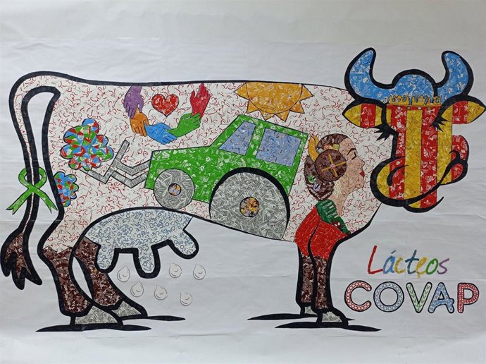 Collage de escolares de Rute (Córdoba) en homenaje a las víctimas de la dana de Valencia para ilustrar 'bricks' de Lácteos Covap.