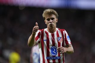 Pablo Barrios of Atletico de Madrid celebrates a goal during the Spanish League, LaLiga EA Sports, football match played between Atletico de Madrid and Villarreal CF at Riyadh Air Metropolitano stadium on September 13, 2025, in Madrid, Spain.