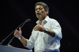 September 14, 2025, Madrid, Spain: Andre Ventura, leader of the opposition in Portugal, addresses the audience during the ''Europe Viva 2025'' event, held at the Vistalegre Palace in Madrid. Europa Viva 2025 is the convention of the Spanish far-right part