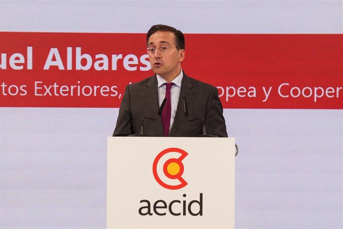 Archivo - El ministro de Asuntos Exteriores, Unión Europea y Cooperación, José Manuel Albares, presenta la transformación institucional de la Agencia Española de Cooperación Internacional para el Desarrollo (AECID) 