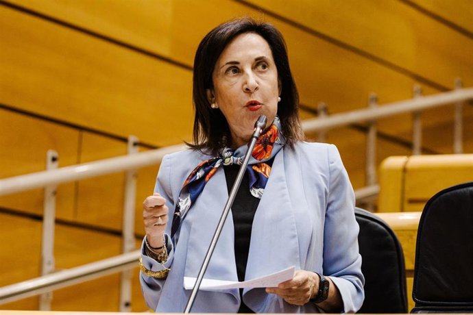 La ministra de Defensa, Margarita Robles, durante una sesión de control al Gobierno en el Senado, a 16 de septiembre de 2025, en Madrid (España).