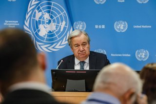 16 September 2025, US, New York: UN Secretary General Antonio Guterres briefs the press after the first week of the 80th UN General Assembly, saying finance will dominate High-Level Week as crises in Gaza, Ukraine, and genocide reports test Member States'