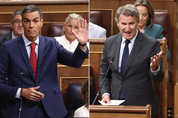 O Presidente do Governo, Pedro Sánchez, e o líder do PP, Alberto Núñez Feijóo