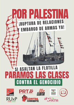 Estudiantes de la Universidad de Zaragoza llaman a parar las clases si hay ataques contra la Global Summud Flotilla.