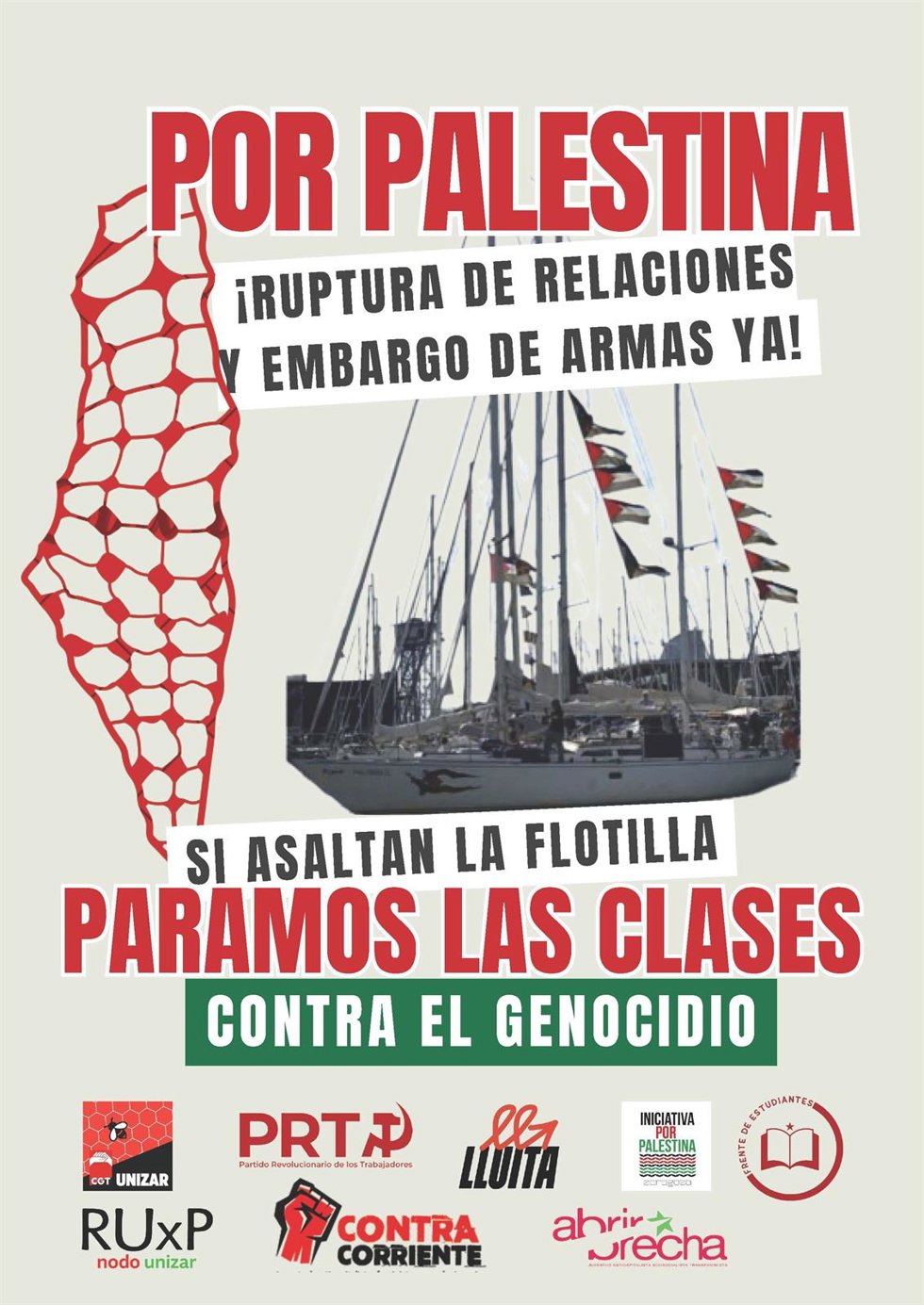 Estudiantes de la Universidad de Zaragoza llaman a parar las clases si hay ataques contra la Global Summud Flotilla.