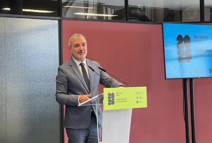 El alcalde de Barcelona, Jaume Collboni, en el acto de presentación de las actividades por la Capital Mundial de la Arquitectura 2026