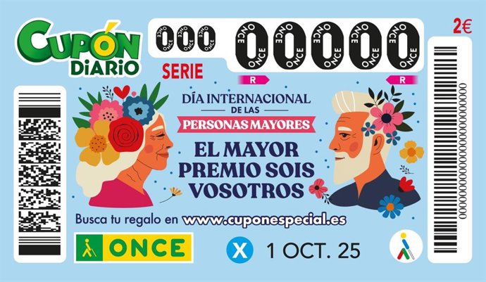La ONCE dedica el cupón del 1 de octubre a los mayores con el título 'El mayor premio sois vosotros'