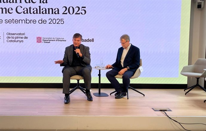 El president de Pimec, Antoni Cañete, i el president de l'Observatori de la Pime, Oriol Amat