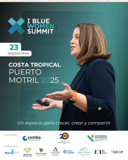 Cartel del la primera edición del 'Blue Women Summit: Encuentro de mujeres que lideran el cambio hacia una economía sostenible'