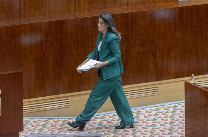 La portavoz de Más Madrid en la Asamblea, Manuela Bergerot, durante el segundo día del Debate sobre el Estado de la Región, en la Asamblea de Madrid, a 12 de septiembre de 2025, en Madrid (España). 