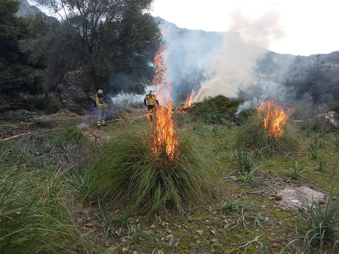 Archivo - Bomberos del Ibanat participan en las quemas controladas para prevenir incendios.