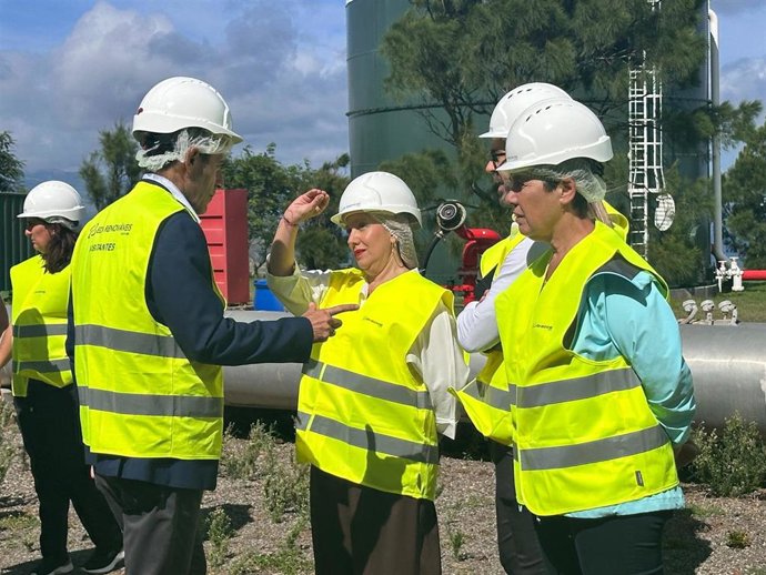 La presidenta del Cabildo de Tenerife, Rosa Dávila (c), en una visita a la central geotérmica de Azores