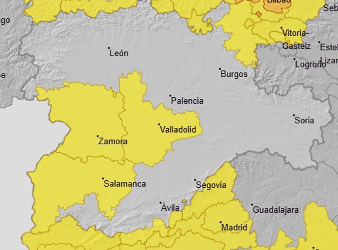 Imagen de los avisos de la Aemet previstos en Castilla y León para el 18 de septiembre de 2025.