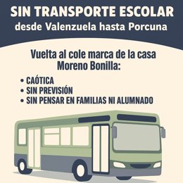 Imagen de denuncia pública sobre la falta de transporte escolar de Valenzuela a Porcuna.