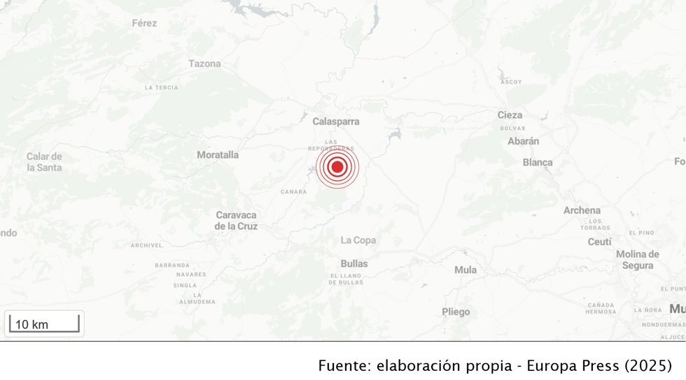 Registrado un terremoto de 3.5 grados de magnitud al sur de Calasparra (Murcia)